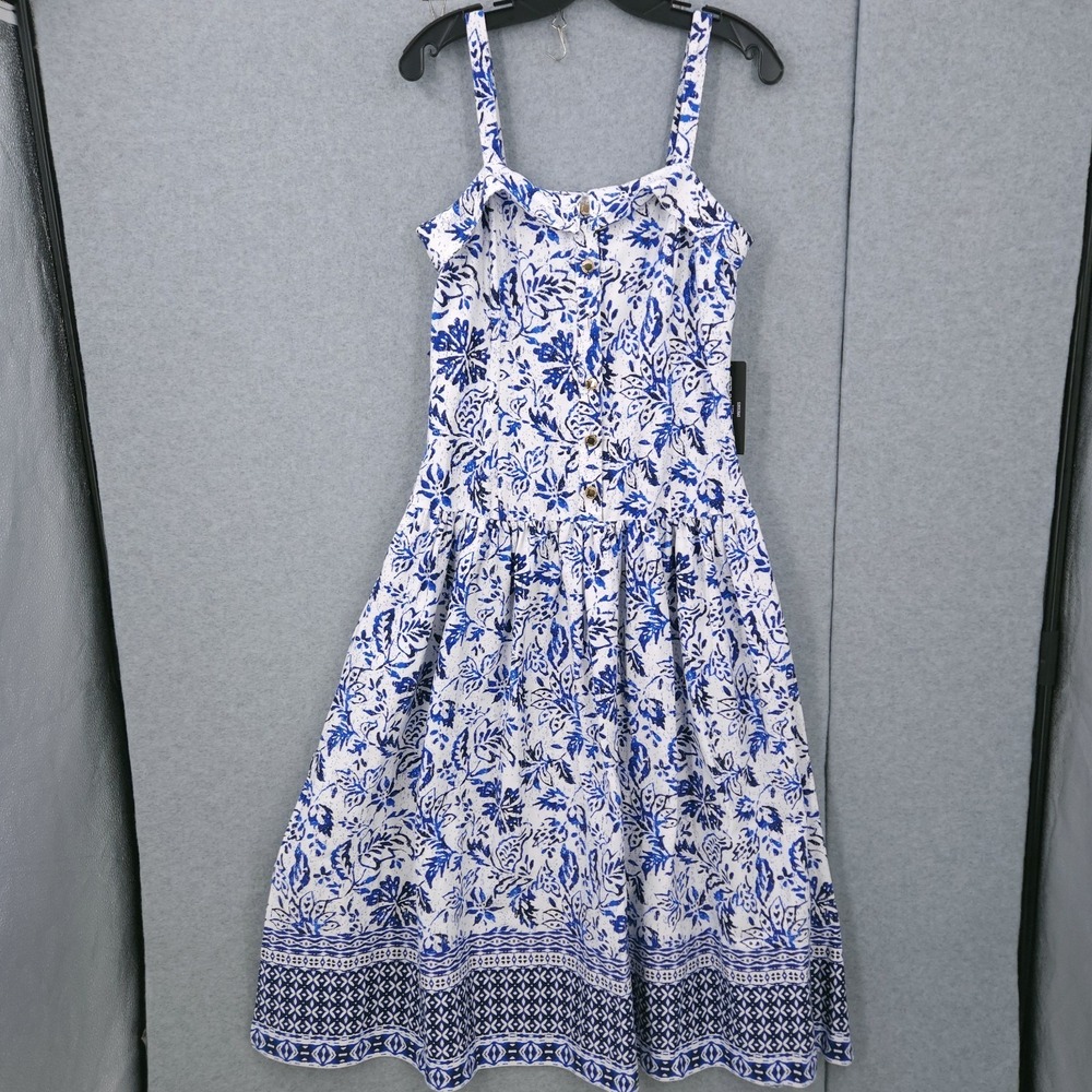 Karl Lagerfeld Paris Floral Print Square Neck Midi White Sapphire Dress 4 READ